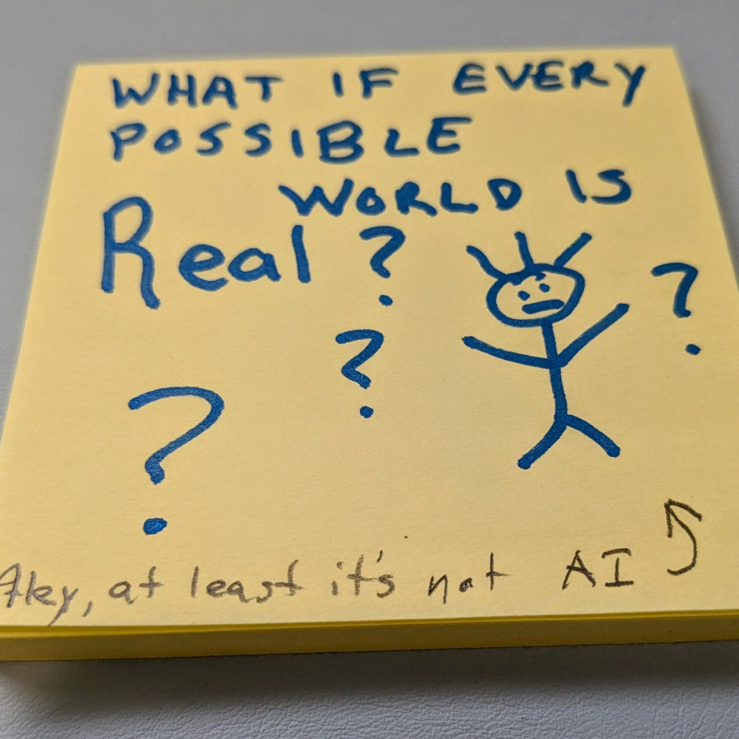 A stick figure wonders: What if Every Possible World is Real?